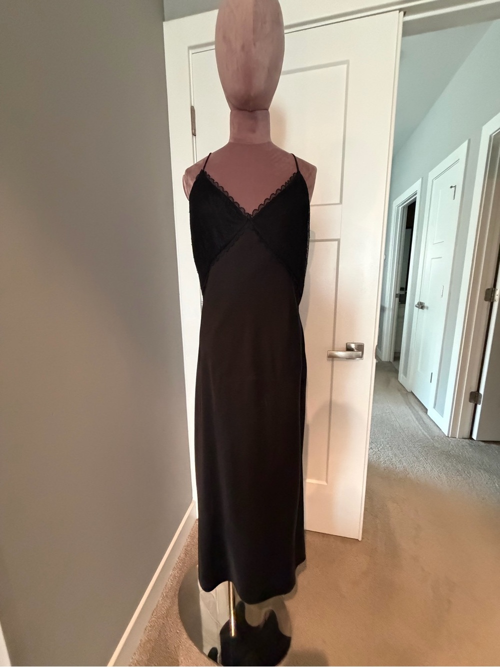 AllSaints Black Satin Slip Dress